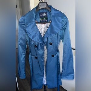 Green with Envy Swing Trench Coat Blue Womens M Double Breasted Fit and Flare